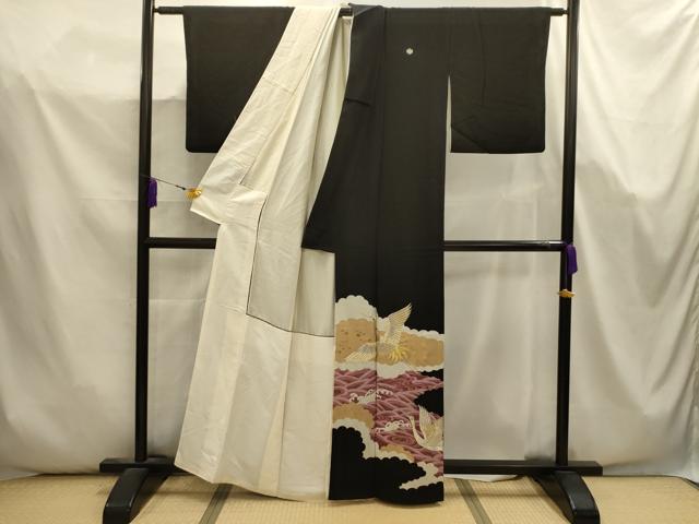 平和屋着物■豪華黒留袖 刺繍 立波飛鶴文 金銀糸 金彩 正絹 逸品 AABK5704sx