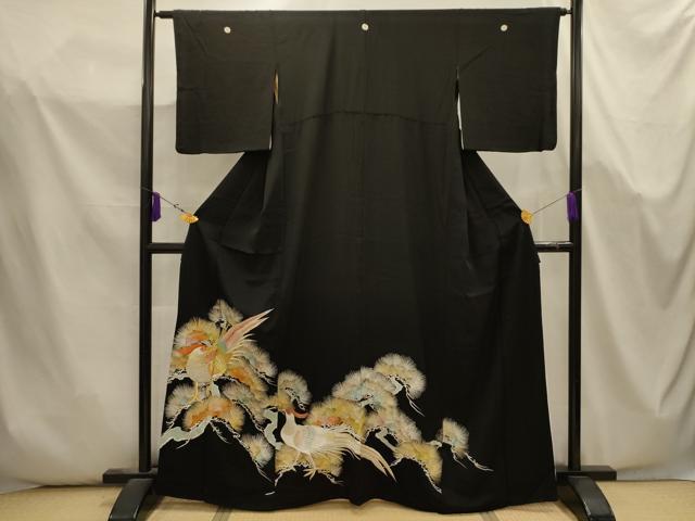 平和屋着物■豪華黒留袖 総刺繍 雉松文 金銀糸 正絹 逸品 AABK5705sx