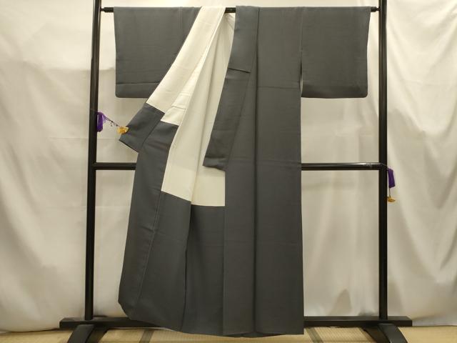 平和屋着物■上質な色無地 紗綾型地紋 藍墨茶色 正絹 逸品 AABK5708sx
