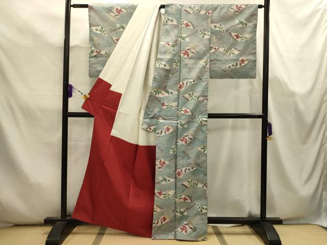 平和屋着物■本場染大島紬 草花文 正絹 逸品 AABK5714sx