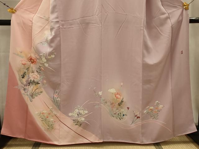 平和屋着物■訪問着 作家物 流水草花文 暈し染め 金彩 正絹 逸品 AABK5721sx