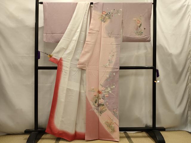 平和屋着物■訪問着 作家物 流水草花文 暈し染め 金彩 正絹 逸品 AABK5721sx