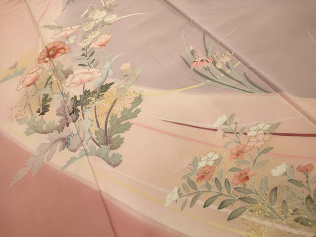 平和屋着物■訪問着 作家物 流水草花文 暈し染め 金彩 正絹 逸品 AABK5721sx