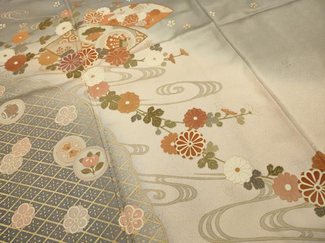 平和屋着物■訪問着 駒刺繍 流水地紙花蝶文 暈し染め 金彩 正絹 逸品 AABK5726sx