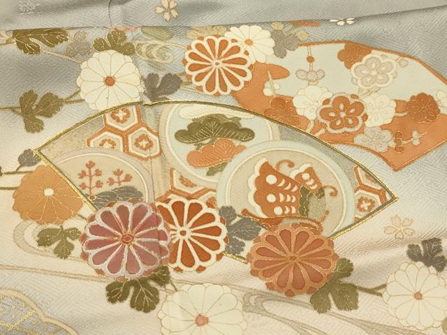 平和屋着物■訪問着 駒刺繍 流水地紙花蝶文 暈し染め 金彩 正絹 逸品 AABK5726sx