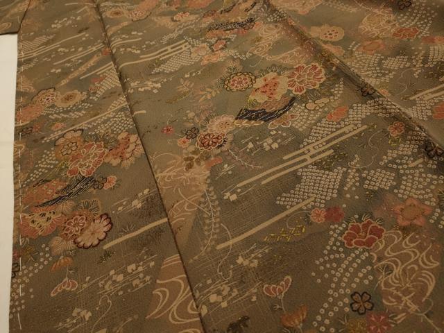 平和屋着物■上質な小紋 流水扇面花文 金彩 正絹 逸品 AABK5732sx
