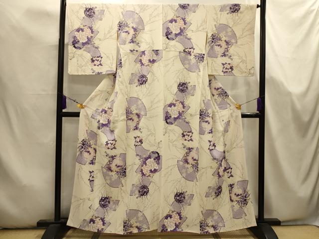 平和屋着物■上質な小紋 地紙重ね雪輪花文 金彩 正絹 逸品 AABK5734sx