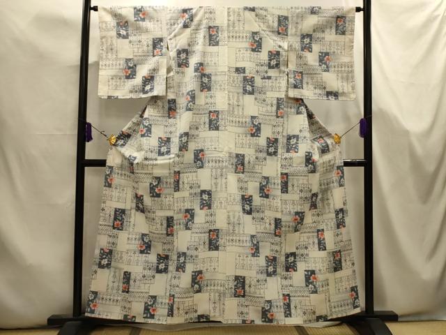 平和屋着物■上質な紬 色紙花文 正絹 逸品 AABK5738sx