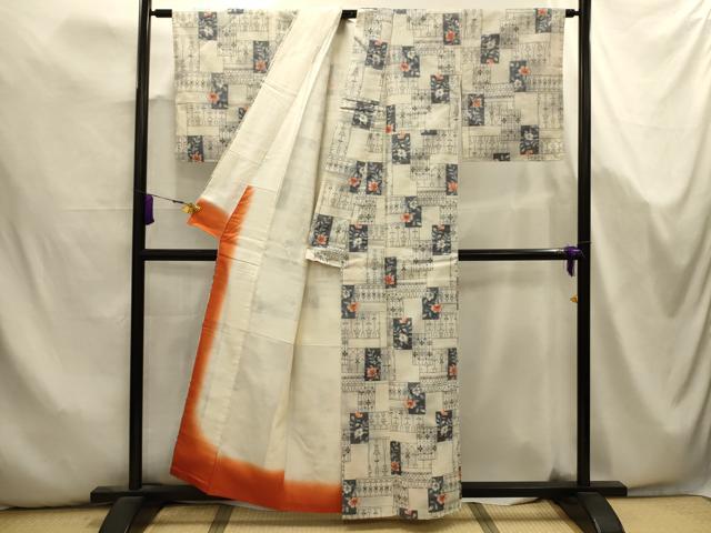 平和屋着物■上質な紬 色紙花文 正絹 逸品 AABK5738sx