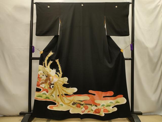 平和屋着物■豪華黒留袖 刺繍 霞取孔雀花文 金銀糸 金彩 正絹 逸品 AABK5739sx