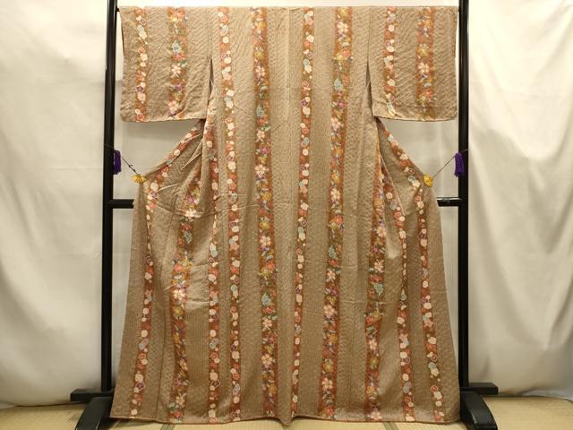 平和屋着物■上質な小紋 絞り 花間道 金彩 正絹 逸品 AABK5746sx