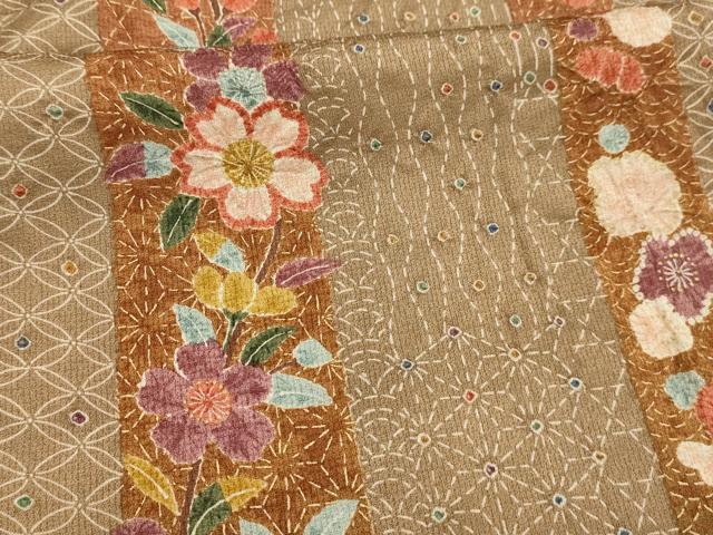 平和屋着物■上質な小紋 絞り 花間道 金彩 正絹 逸品 AABK5746sx