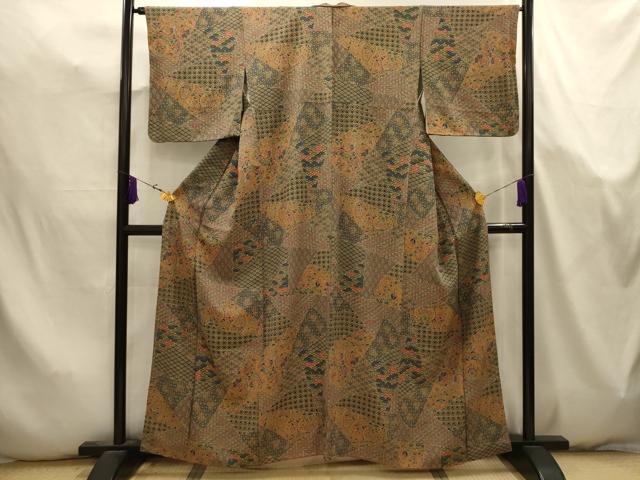 平和屋着物■上質な小紋 裂取り孔雀更紗花文 正絹 逸品 AABK5747sx