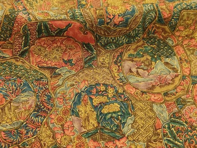 平和屋着物■上質な小紋 風景絵皿文 正絹 逸品 AABK5757sx