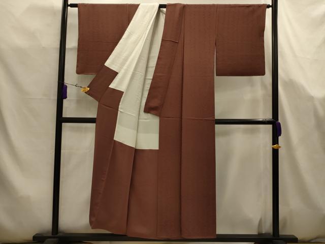 平和屋着物■上質な色無地 花間道地紋 焦茶色 正絹 逸品 AABK5761sx