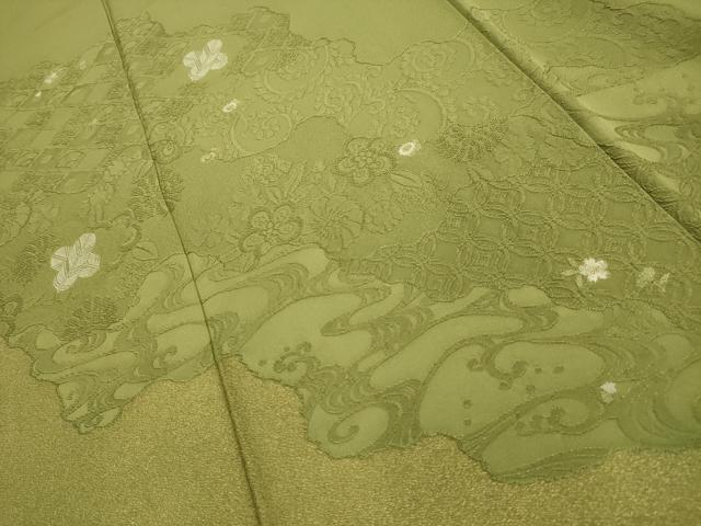 平和屋着物■豪華色留袖 刺繍 寿光織 流水花地紋 柳茶色 金糸 正絹 逸品 AABK5769sx