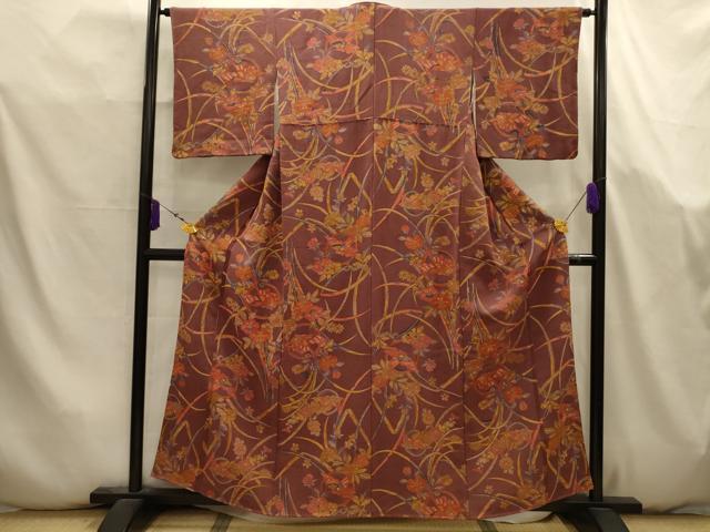 平和屋着物■上質な小紋 花蝶文 鬼しぼ縮緬 正絹 逸品 AABK5772sx