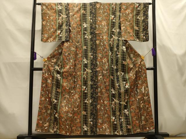 平和屋着物■上質な小紋 作家物 鳳凰更紗花蝶文 黒地 金彩 正絹 逸品 AABK5780sx