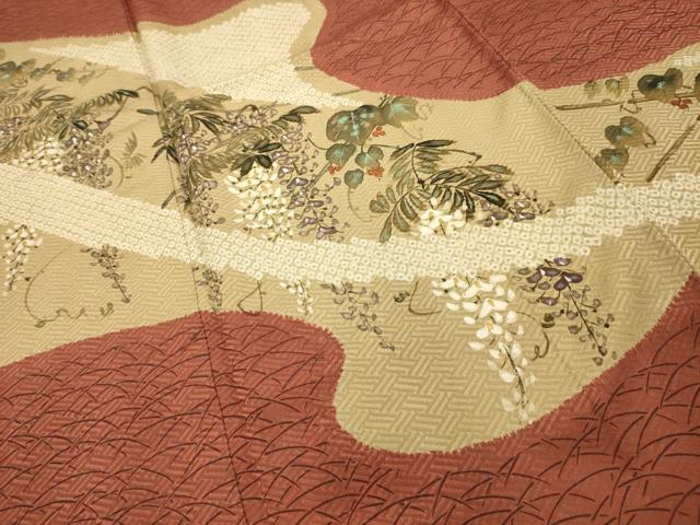 平和屋着物■訪問着 手描き 絞り 藤花房 正絹 逸品 AABK5783sx