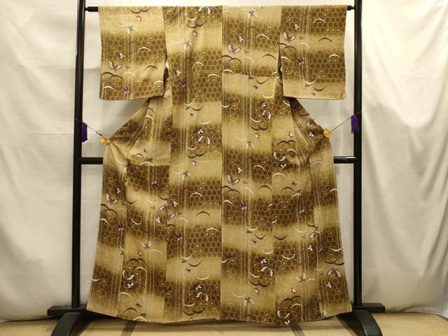 平和屋着物■上質な小紋 雪芝花蝶文 暈し染め 正絹 逸品 AABK5788sx