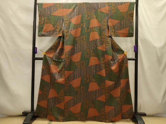 平和屋着物■上質な小紋 裂取り更紗花間道 正絹 逸品 AABK5789sx
