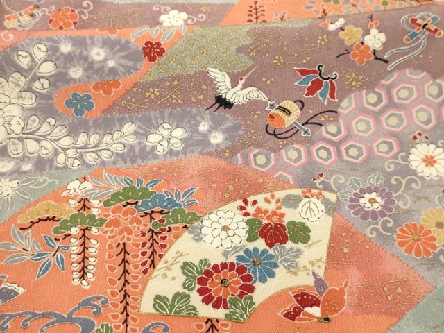 平和屋着物■上質な小紋 辻が花 飛鶴花蝶宝づくし 金彩 正絹 逸品 AABK5793sx