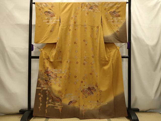 平和屋着物■訪問着 駒刺繍 扇面花宝づくし 暈し染め 金彩 正絹 逸品 AABK5794sx