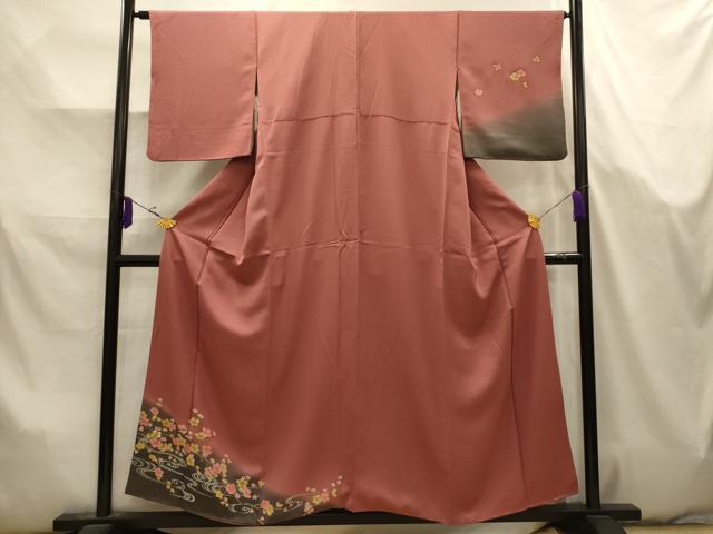 平和屋着物■訪問着 刺繍 流水枝梅文 暈し染め 正絹 逸品 AABK5796sx