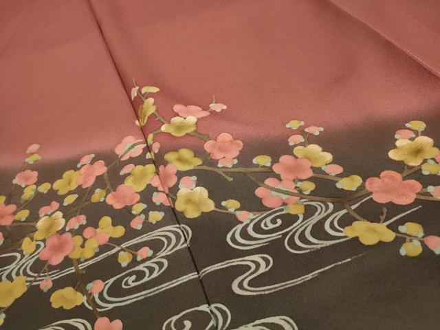 平和屋着物■訪問着 刺繍 流水枝梅文 暈し染め 正絹 逸品 AABK5796sx