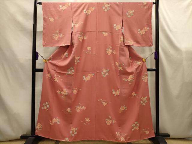 平和屋着物■上質な小紋 流水花文 金彩 丹後ちりめん 波留美 反端付き 正絹 逸品 AABK5830sx