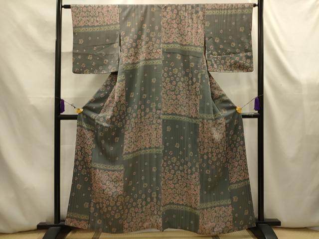 平和屋着物■上質な小紋 幾何学花文 やまと誂製 反端付き 正絹 逸品 AABK5833sx