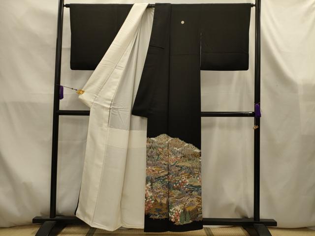 平和屋着物■豪華黒留袖 友禅 作家物 松竹梅飛鶴風景文 正絹 逸品 AABK5874sx