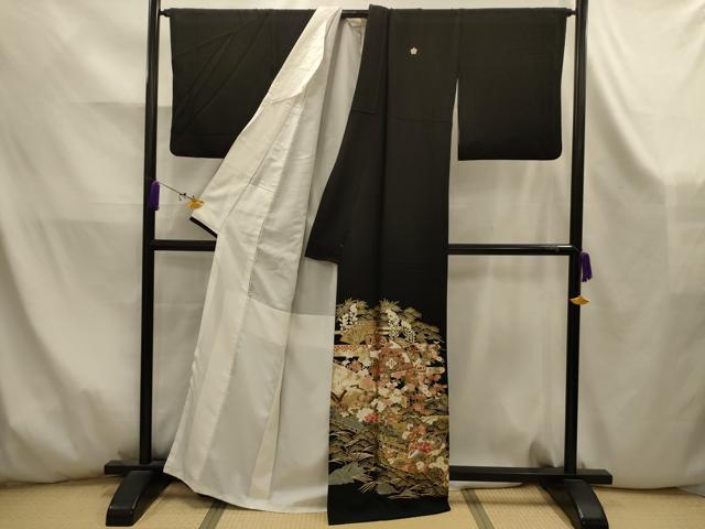 平和屋着物■豪華黒留袖 松竹梅地紙重ね花文 金彩 正絹 逸品 AABK5877sx