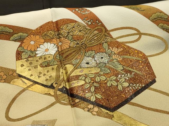 平和屋着物■越後染印傳 根津青宗 黒留袖 鬘帯花文箱文 暈し染め 金銀彩 正絹 逸品 AABK5879sx