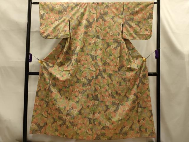 平和屋着物■上質な紬 更紗花文 正絹 逸品 AABK5882sx