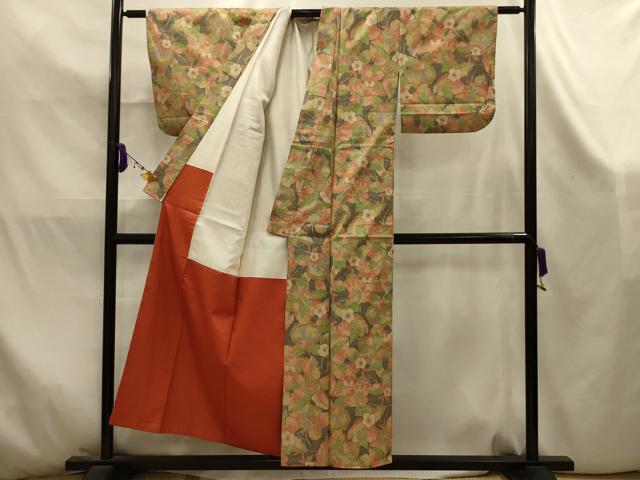 平和屋着物■上質な紬 更紗花文 正絹 逸品 AABK5882sx