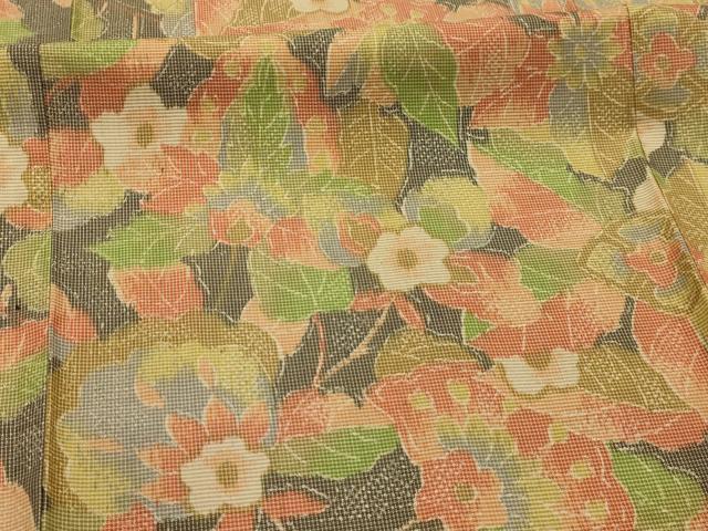 平和屋着物■上質な紬 更紗花文 正絹 逸品 AABK5882sx