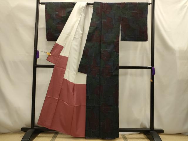 平和屋着物■上質な紬 幾何学文様 正絹 逸品 AABK5885sx