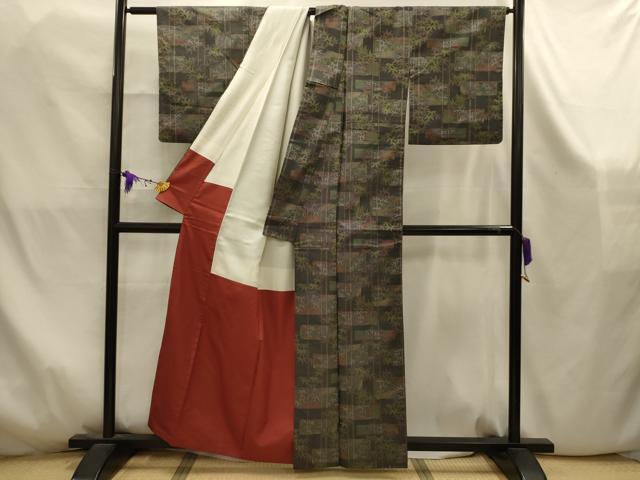 平和屋着物■お召 笹竹文 正絹 逸品 AABK5888sx