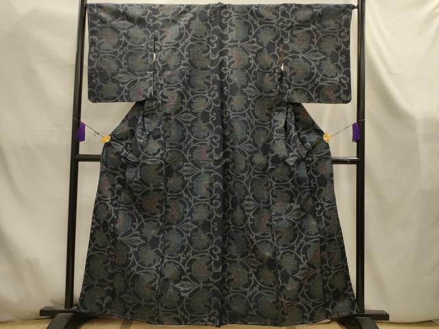 平和屋着物■上質な紬 更紗花文 正絹 逸品 AABK5889sx