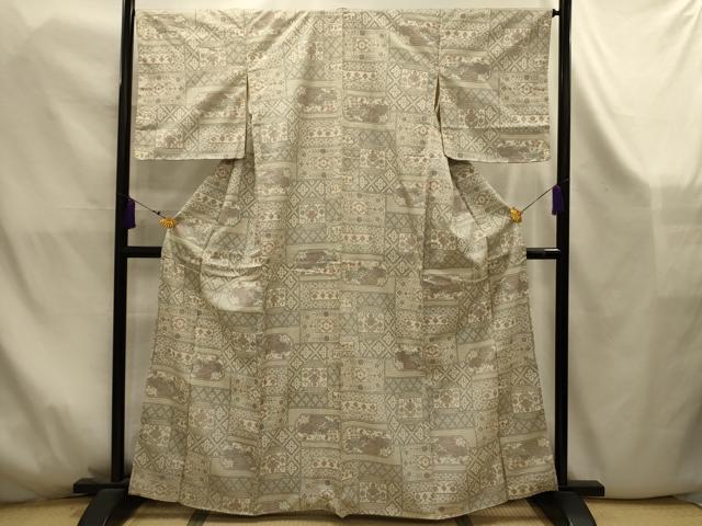 平和屋着物■上質な紬 色紙花文 正絹 逸品 AABK5891sx