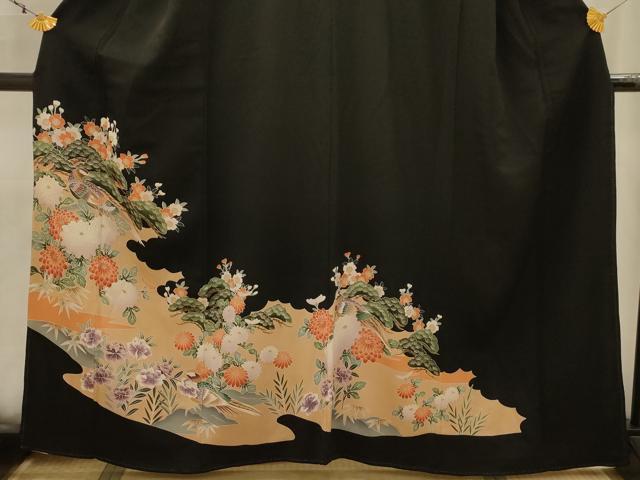 平和屋着物■豪華黒留袖 花鳥文 金彩 正絹 逸品 AABK5909sx