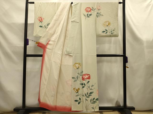 平和屋着物■訪問着 手描き 草花文 正絹 逸品 AABK5912sx