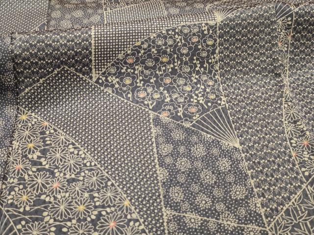 平和屋着物■上質な小紋 松竹梅扇面花文 正絹 逸品 AABK5918sx