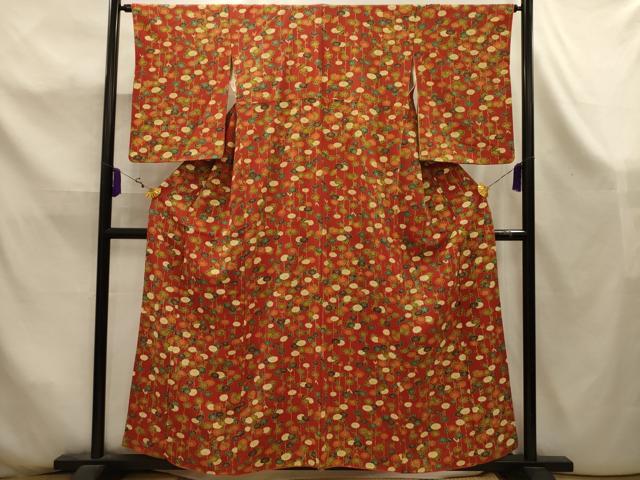 平和屋着物■上質な小紋 枝垂れ花文 鬼しぼ縮緬 正絹 逸品 AABK5952sx