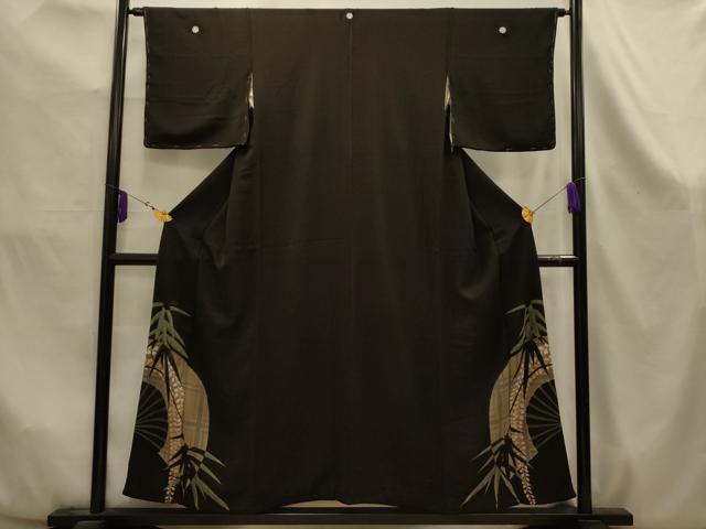 平和屋着物■豪華黒留袖 扇面草花文 両褄 正絹 逸品 AABK5962sx