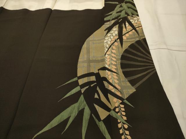 平和屋着物■豪華黒留袖 扇面草花文 両褄 正絹 逸品 AABK5962sx