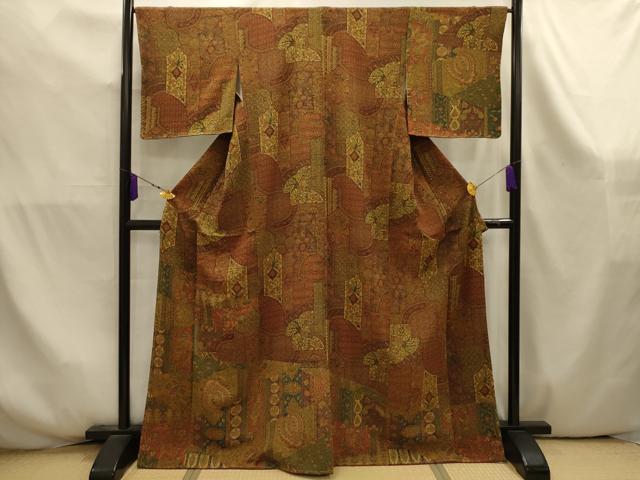 平和屋着物■上質な小紋 鳳凰更紗花文 鬼しぼ縮緬 正絹 逸品 AABK5969sx
