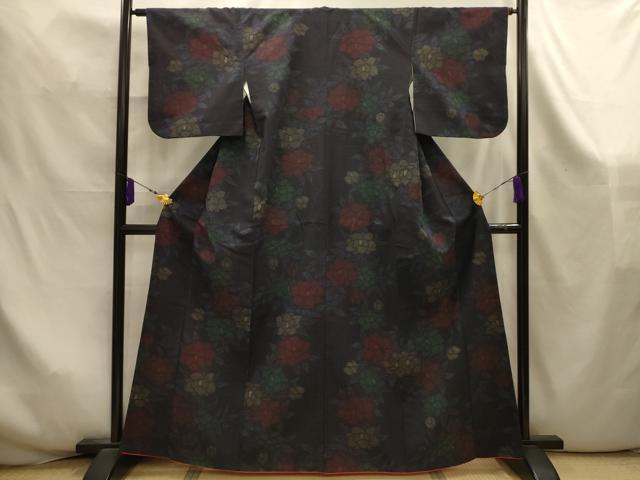 平和屋着物■上質な紬 草花文 正絹 逸品 AABK5998sx