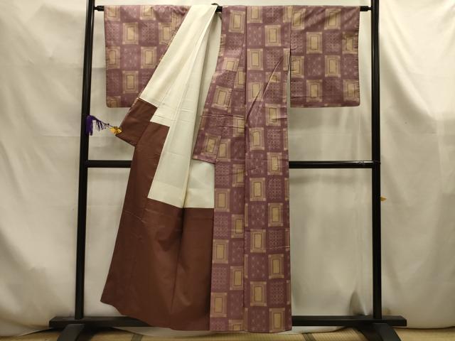 平和屋着物■上質な紬 格子 正絹 逸品 AABK6004sx